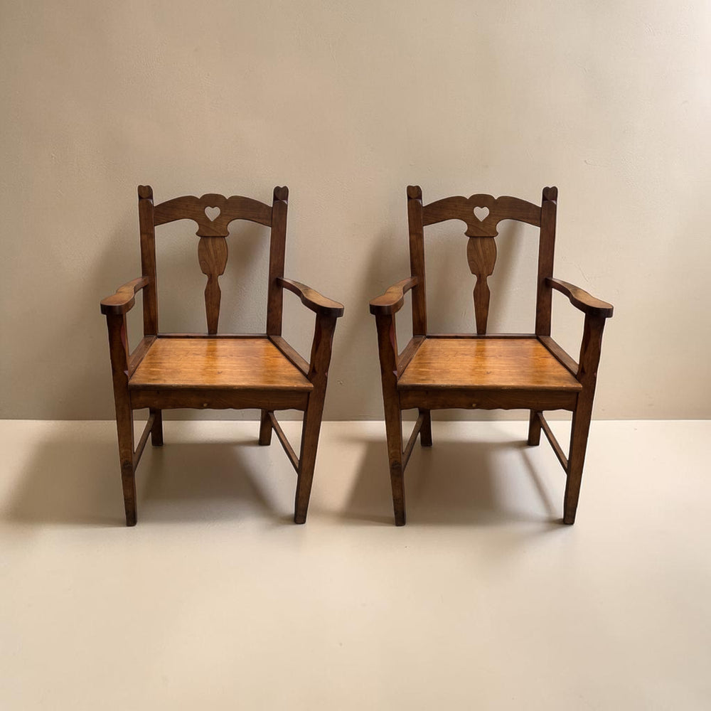 Pair of Vintage Carved Walnut Heart Armchairs