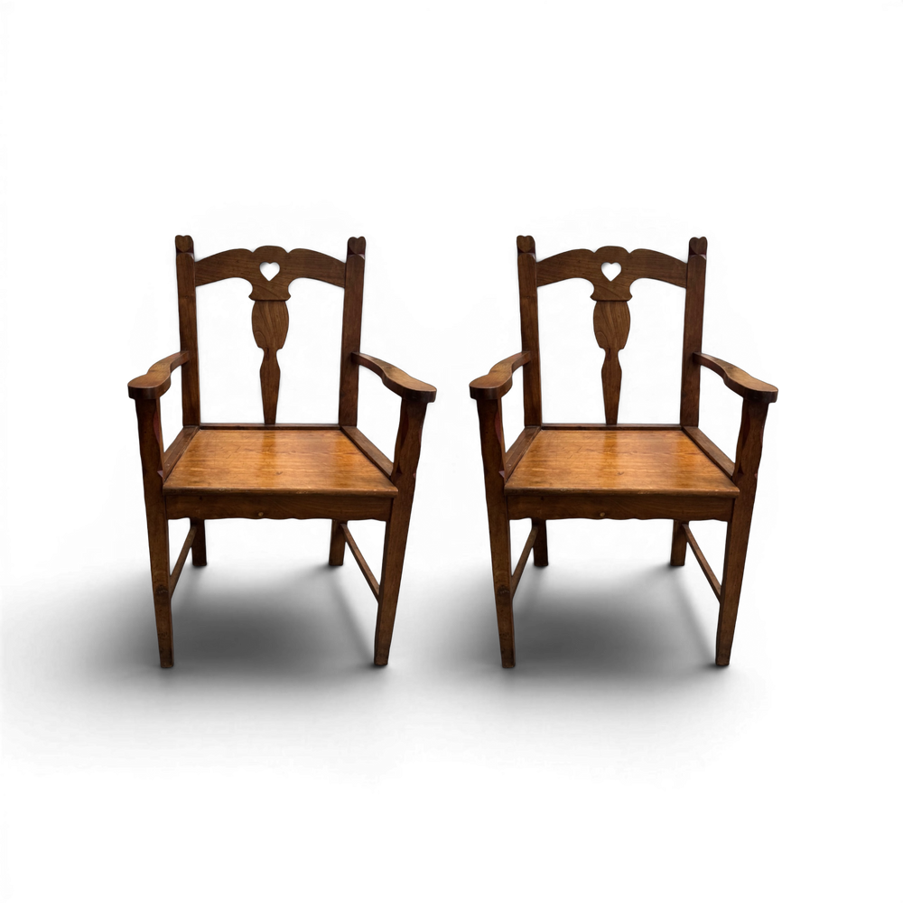 Pair of Vintage Carved Wood Heart Armchairs
