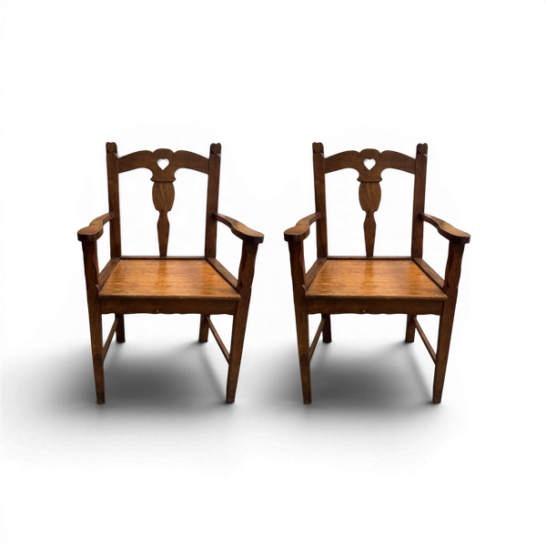 Pair of Vintage Carved Wood Heart Armchairs