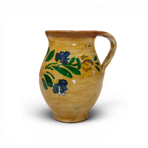 Small Vintage Painted Folk Jug - 5" Yellow w/ Florals