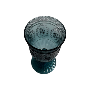 Blue Embossed Vintage Glass Goblets - Rose Pattern