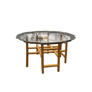 Vintage Gilded Glass Coffee Table with Cane Base