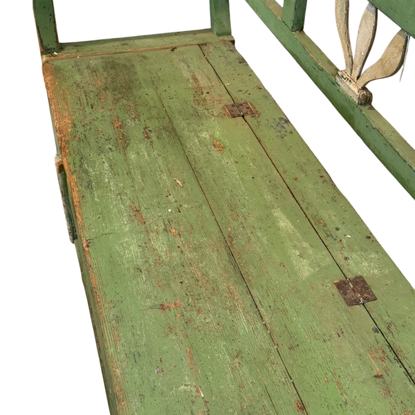 Vintage European Hand Carved Painted Bench