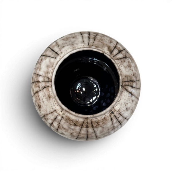 Vintage Striped Mid-Century Ceramic Vase - 8.5" x 8"