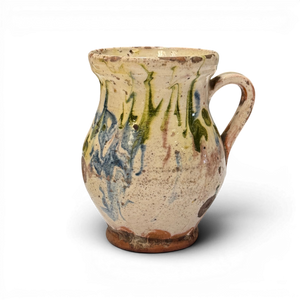 Small Vintage Painted Folk Jug - 5.5" Cream w/ Multicolor
