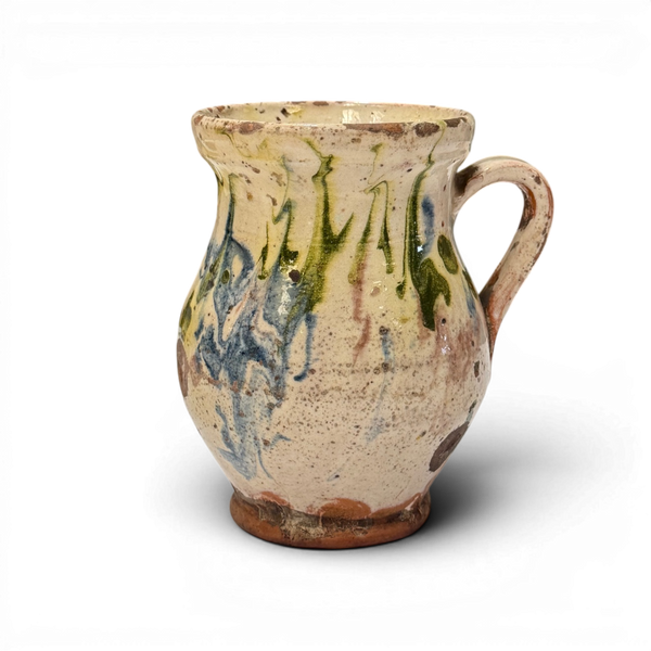 Small Vintage Painted Folk Jug - 5.5" Cream w/ Multicolor
