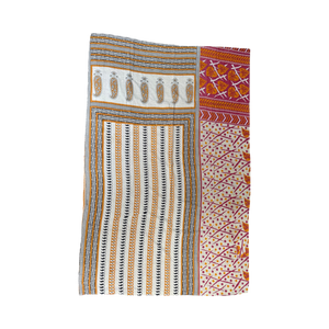 Block Print Quilt • Large, Pink/Orange Multicolored