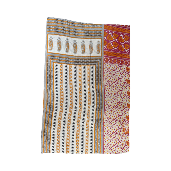 Block Print Quilt • Large, Pink/Orange Multicolored