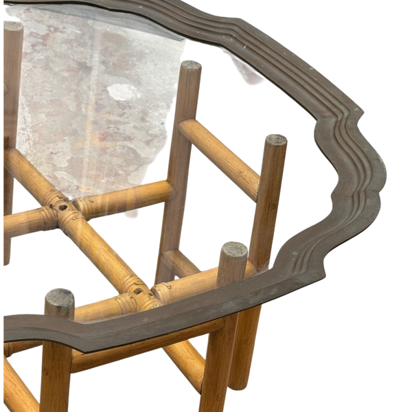 Vintage Gilded Glass Coffee Table with Cane Base