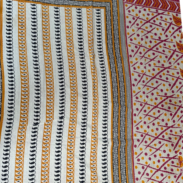 Block Print Quilt • Large, Pink/Orange Multicolored