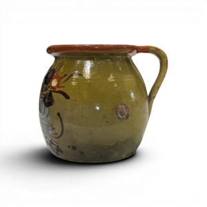 Small Vintage Painted Folk Jug - 4.5" Green w/ Florals