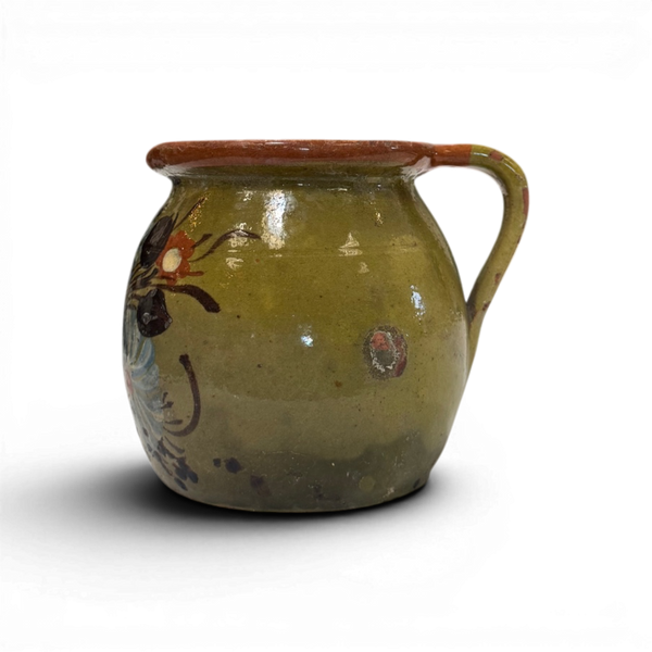Small Vintage Painted Folk Jug - 4.5" Green w/ Florals