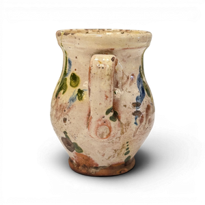 Small Vintage Painted Folk Jug - 5.5" Cream w/ Multicolor