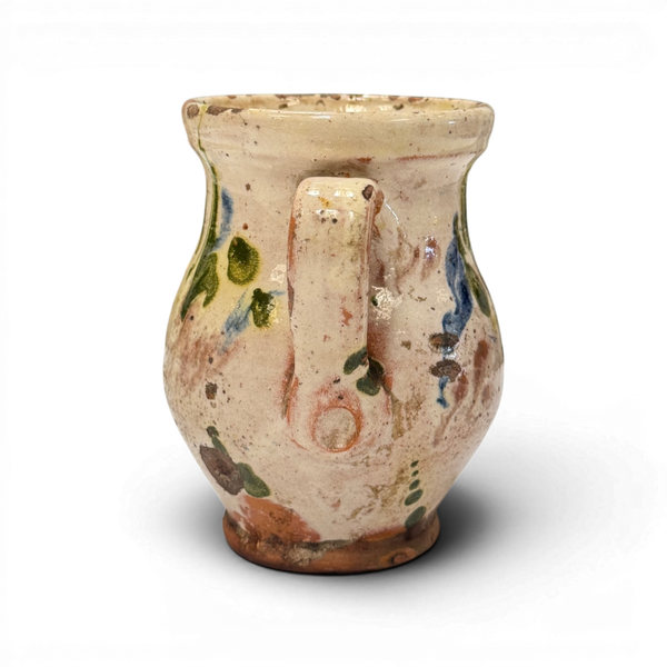 Small Vintage Painted Folk Jug - 5.5" Cream w/ Multicolor