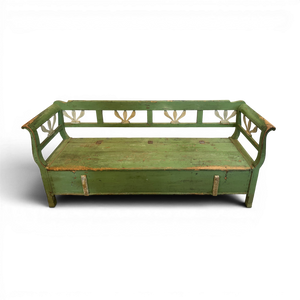 Vintage European Hand Carved Painted Bench