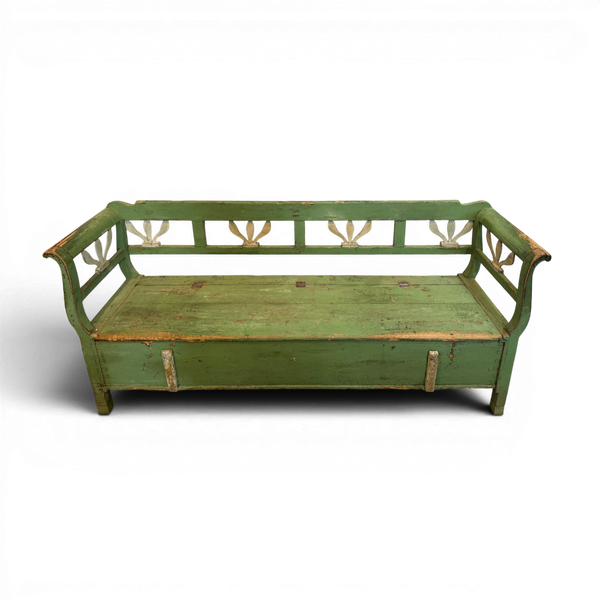 Vintage European Hand Carved Painted Bench