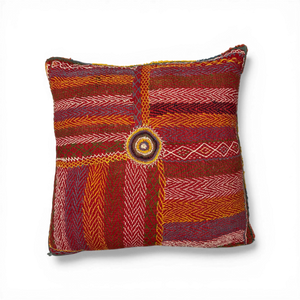 Vintage Fabric Embroidered Pillow 21" x 21"