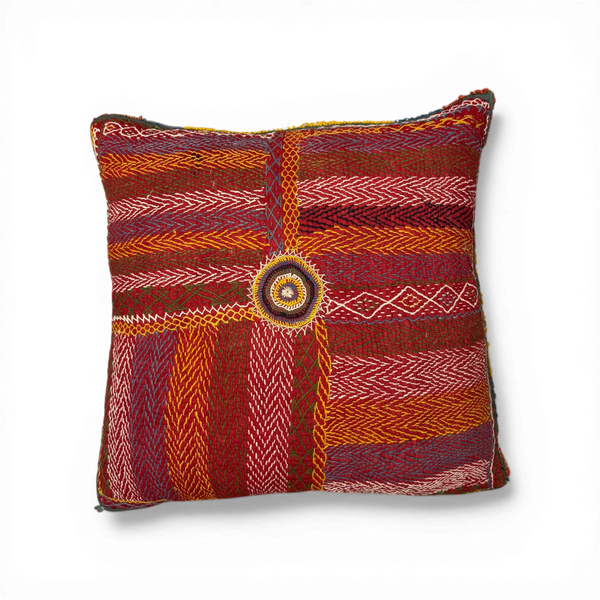 Vintage Fabric Embroidered Pillow 21" x 21"