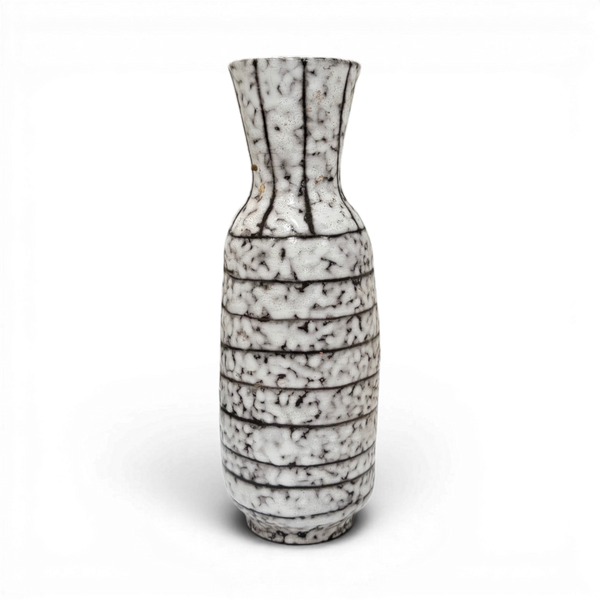 Vintage Striped Mid-Century Ceramic Vase - 4" x 10"