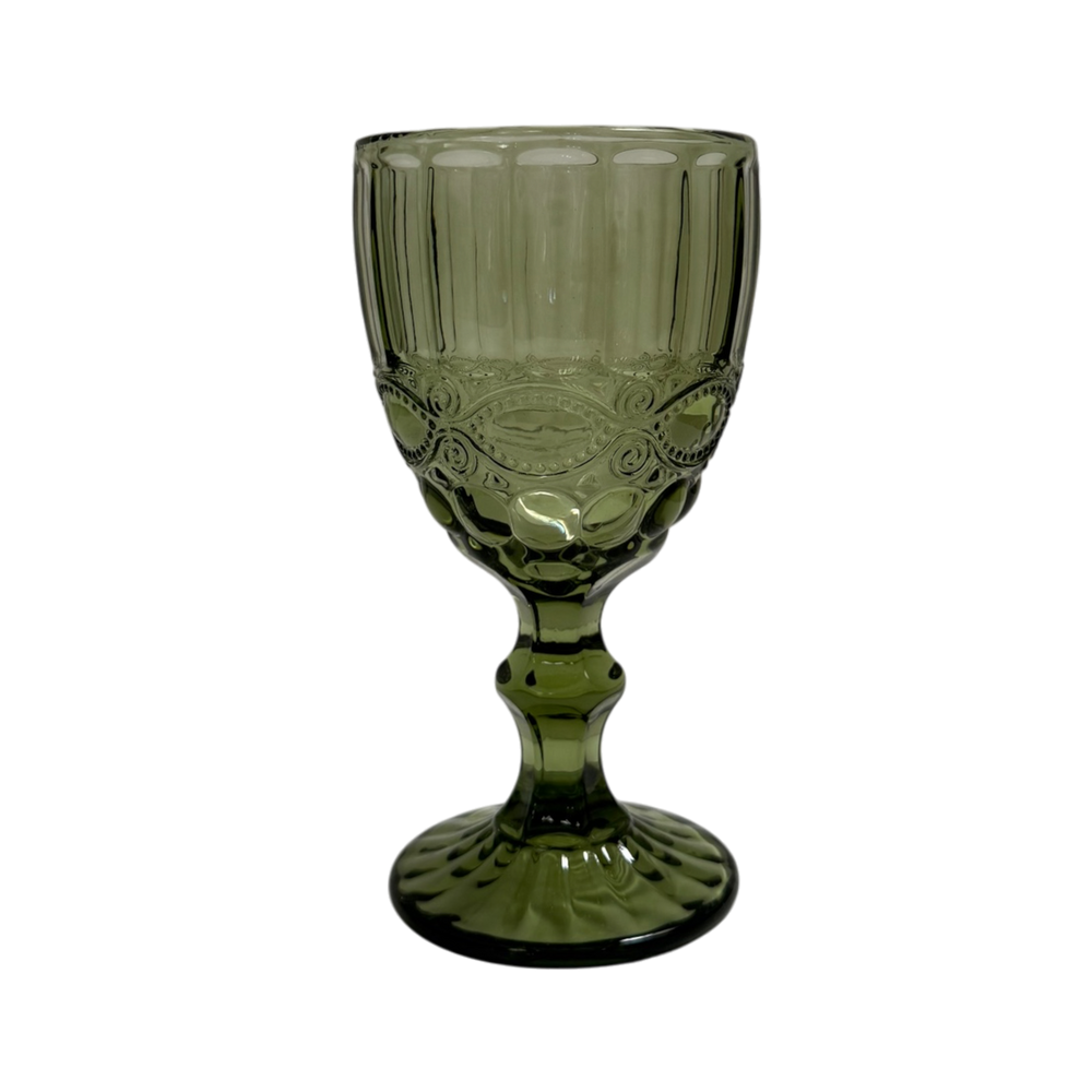Green Embossed Retro Wine Glasses