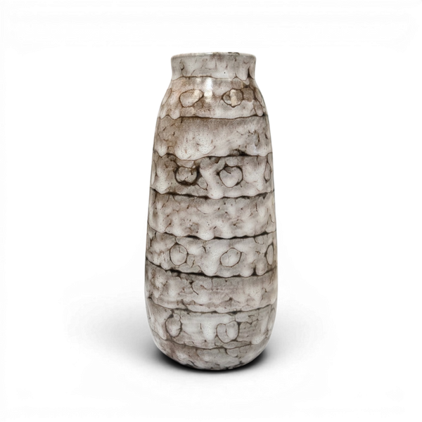 Vintage Striped Mid-Century Ceramic Vase - 5" x 10"