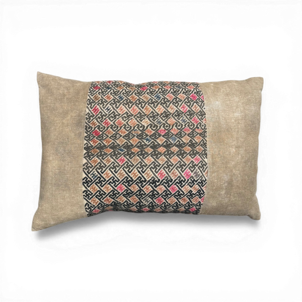Vintage Fabric Pillow 25" x 16"