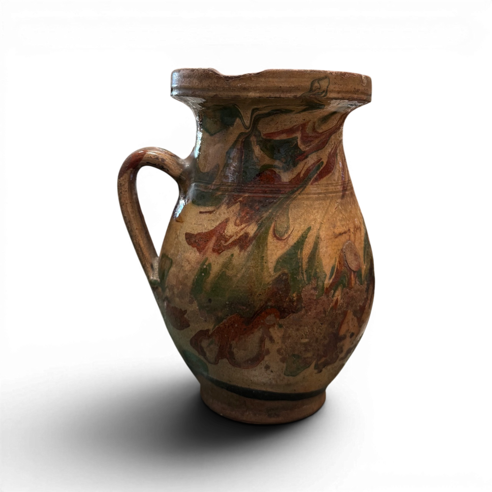 Vintage Painted Folk Jug - 7" Brown w/ Multicolor
