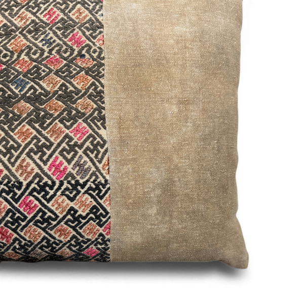 Vintage Fabric Pillow 25" x 16"