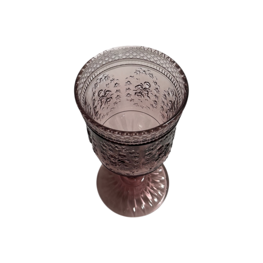Purple Rose Embossed Vintage Glass Goblets - Rose Pattern