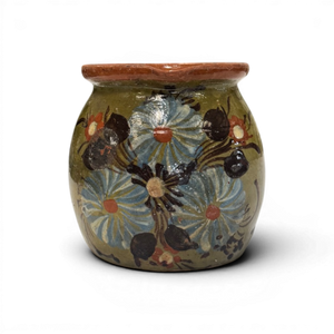 Small Vintage Painted Folk Jug - 4.5" Green w/ Florals