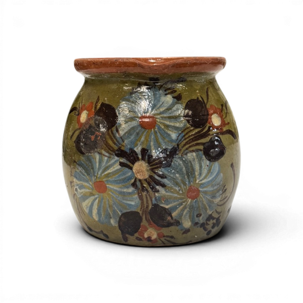 Small Vintage Painted Folk Jug - 4.5" Green w/ Florals