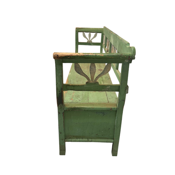 Vintage European Hand Carved Painted Bench