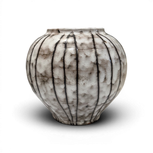 Vintage Striped Mid-Century Ceramic Vase - 8.5" x 8"
