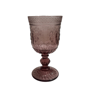 Purple Rose Embossed Vintage Glass Goblets - Rose Pattern