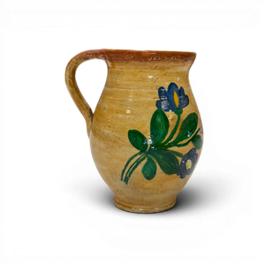 Small Vintage Painted Folk Jug - 5" Yellow w/ Florals