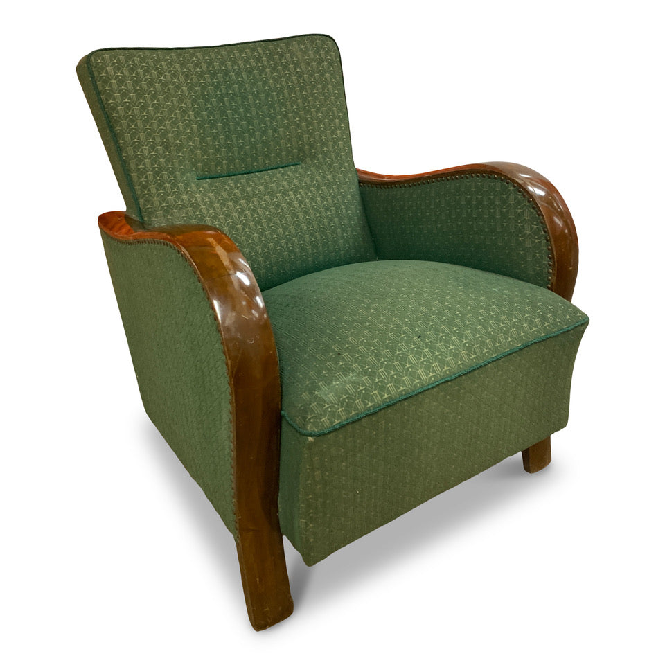 Vintage green upholstered arm chair 