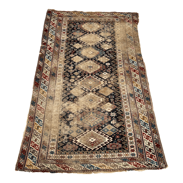 Vintage Tabriz accent rug with traditional Oriental star and diamond motifs