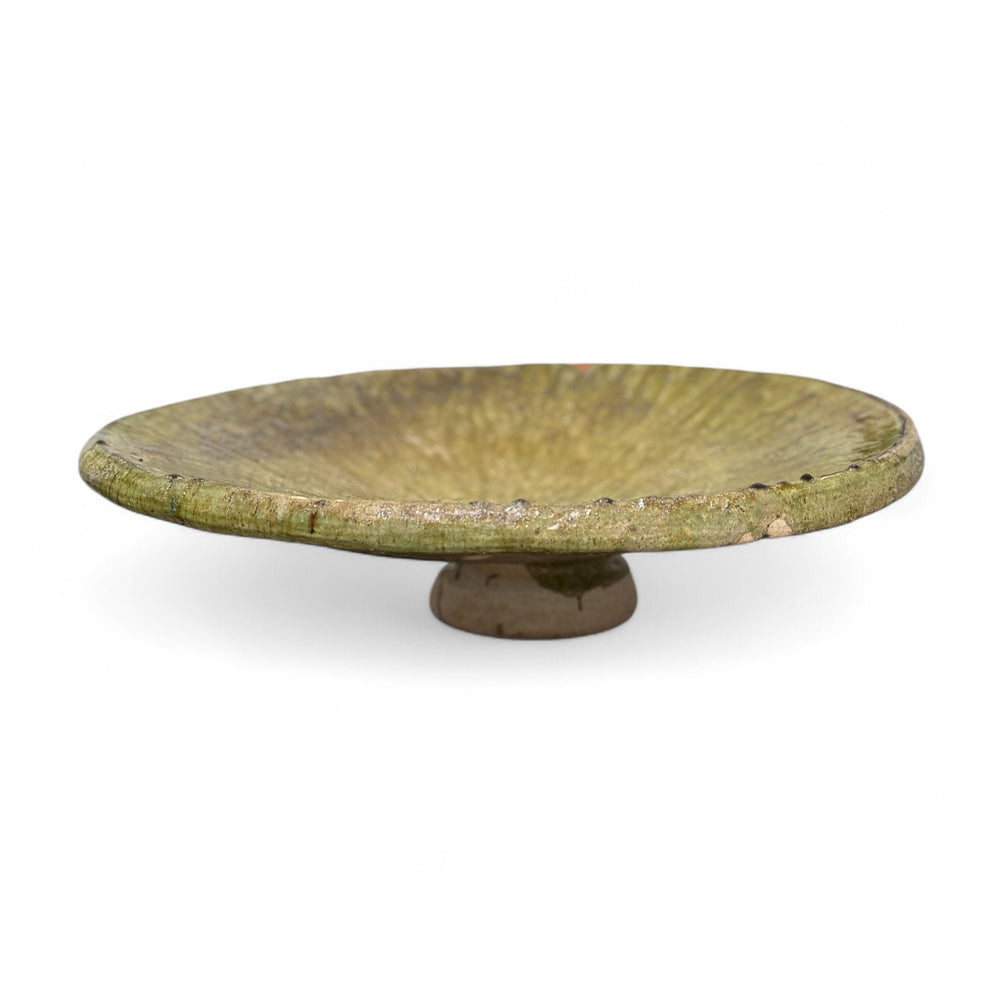 Large Moroccan Green Glazed Bowl with Stand