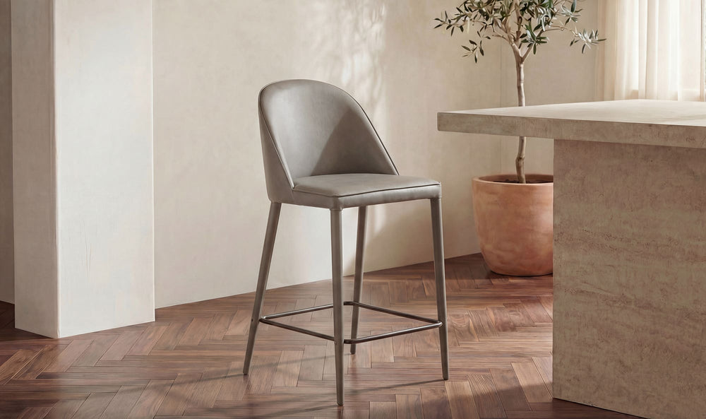 Burton Counter Stool Grey Vegan Leather