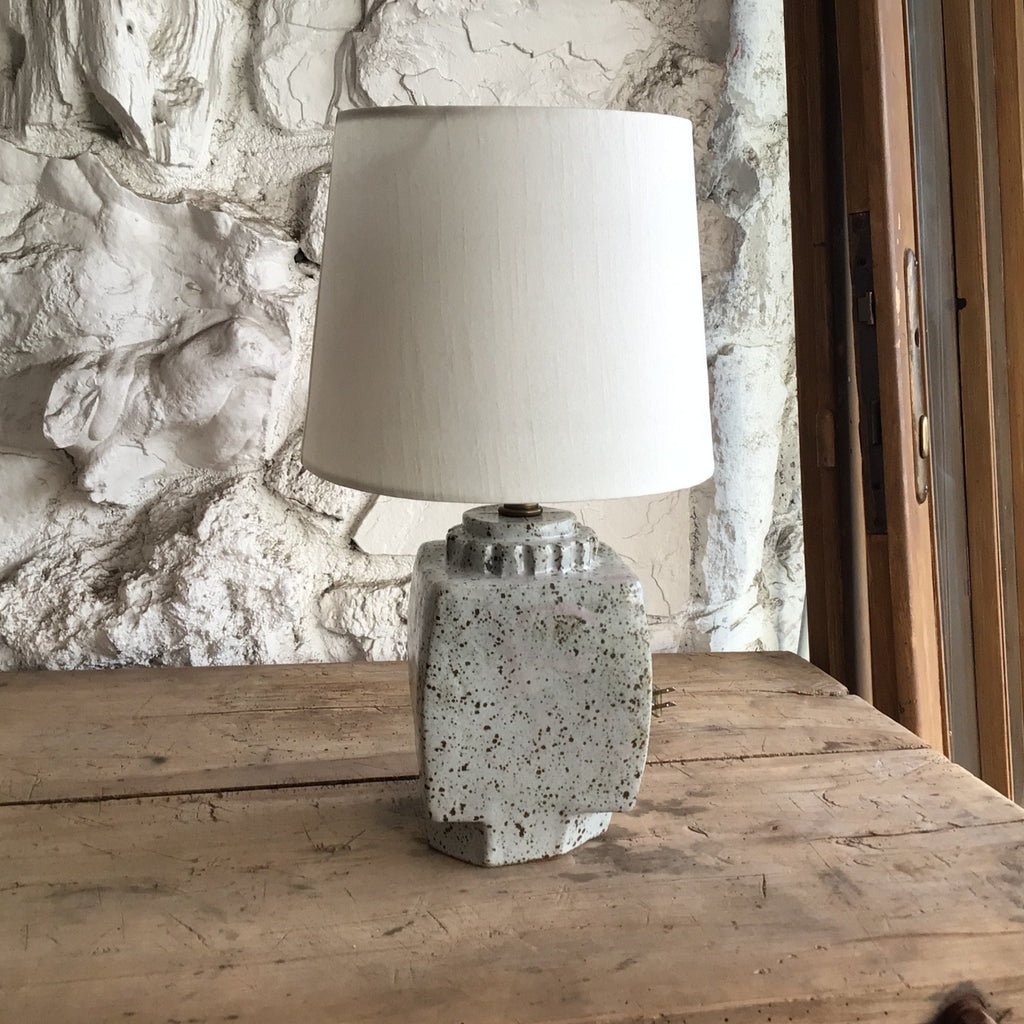 Ceramic mingei table lamp in atwater village design store, deKor