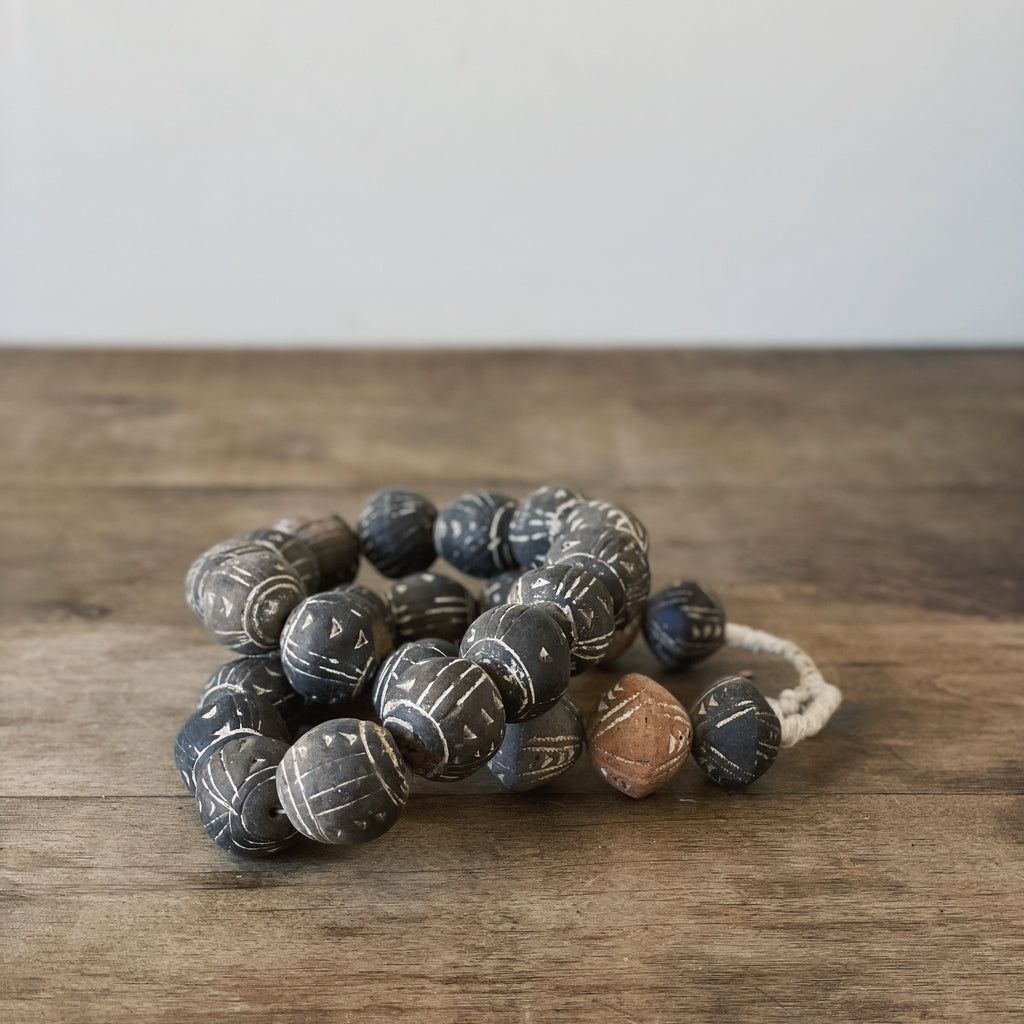 Vintage African Black Clay Beads- Large– deKor