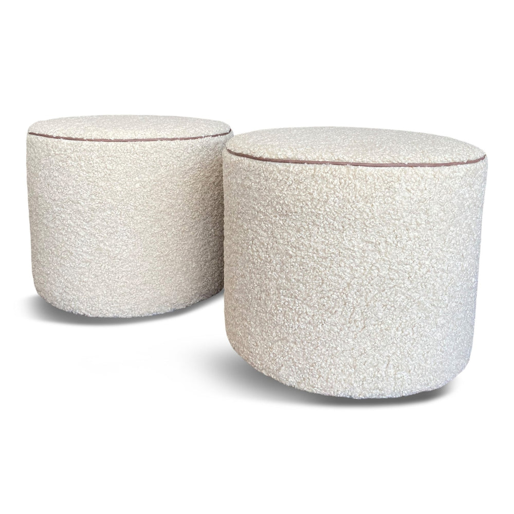 sustainable faux shearling ottoman with vegan leather piping