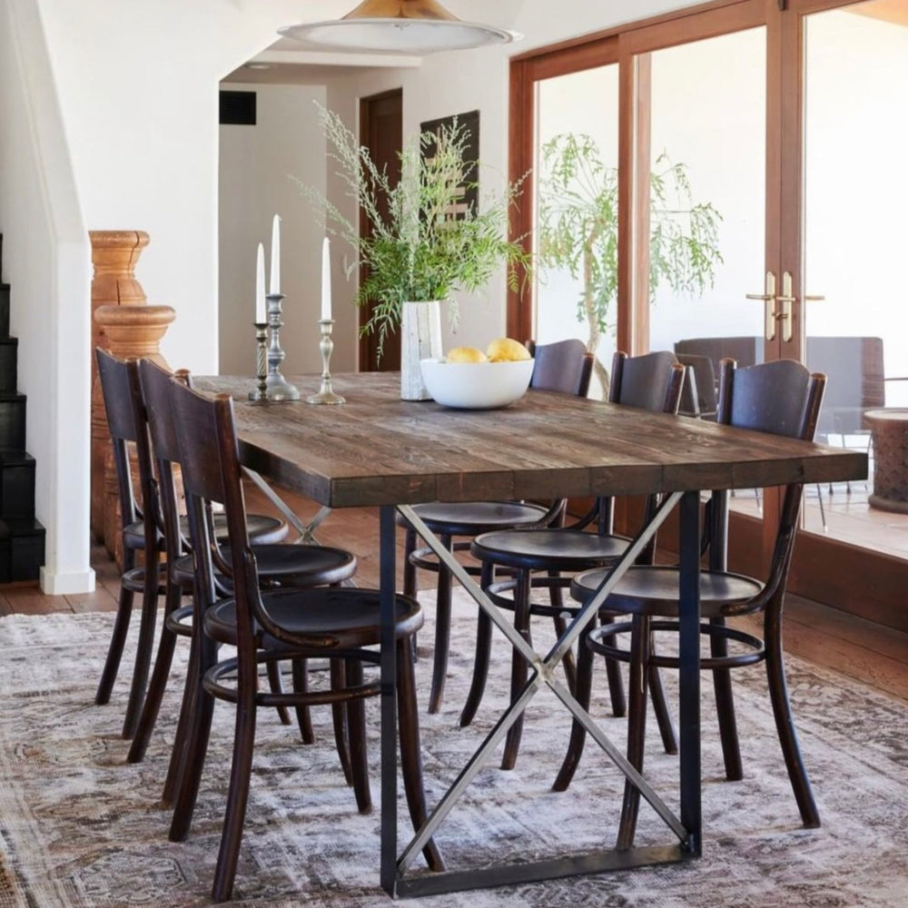 rustic dining table with steel legs custom made los angeles