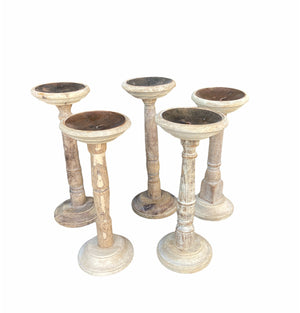 Vintage Turned Wood Candlestick Holders