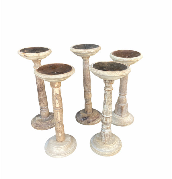 Vintage Turned Wood Candlestick Holders