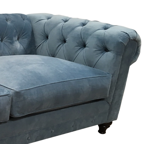 Close up of chesterfield sofa arm made with performance grade upholstery in Los angeles.