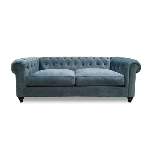 blue velvet custom sofa made in los angeles