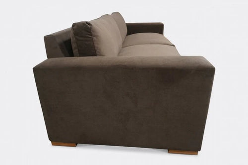 Side view of brown Karl sofa made by dekor los angeles