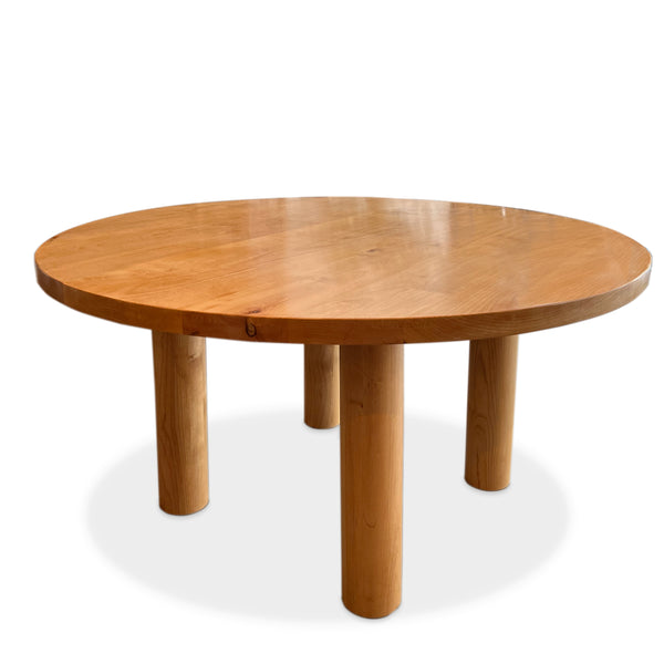 Modern wood dining table with round top and cylinder legs custom made in united states