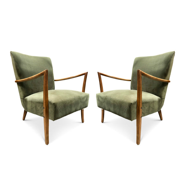 Green Velvet Occasional Chairs Wood Arms